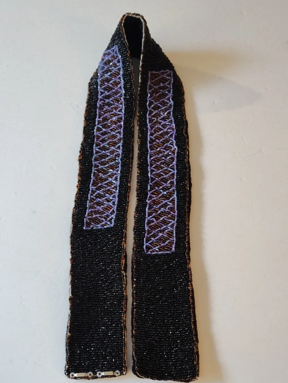 Vintage Black Velvet Waist Belt with Purple & Amber Beaded Panels 31